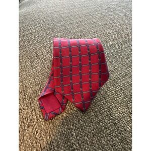 Hermes vintage Paris Silk Tie Red Blue Equestrian Bit Pattern Mens EUC